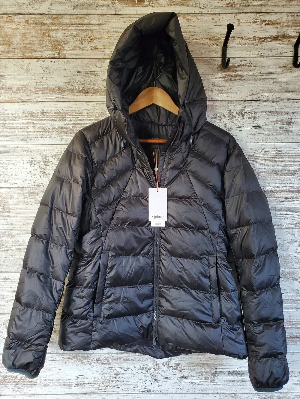 Quince Black Lightweight Down Packable Puffer Hooded Jacket